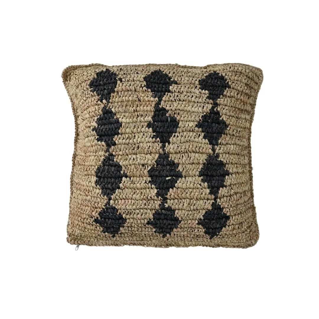 Raffia Cushion Cover | Black Motif | 50x50cm Zoco Home