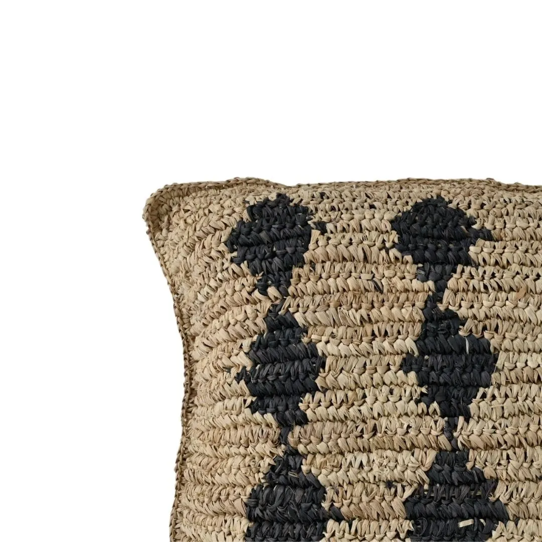 Raffia Cushion Cover | Black Motif | 50x50cm Zoco Home
