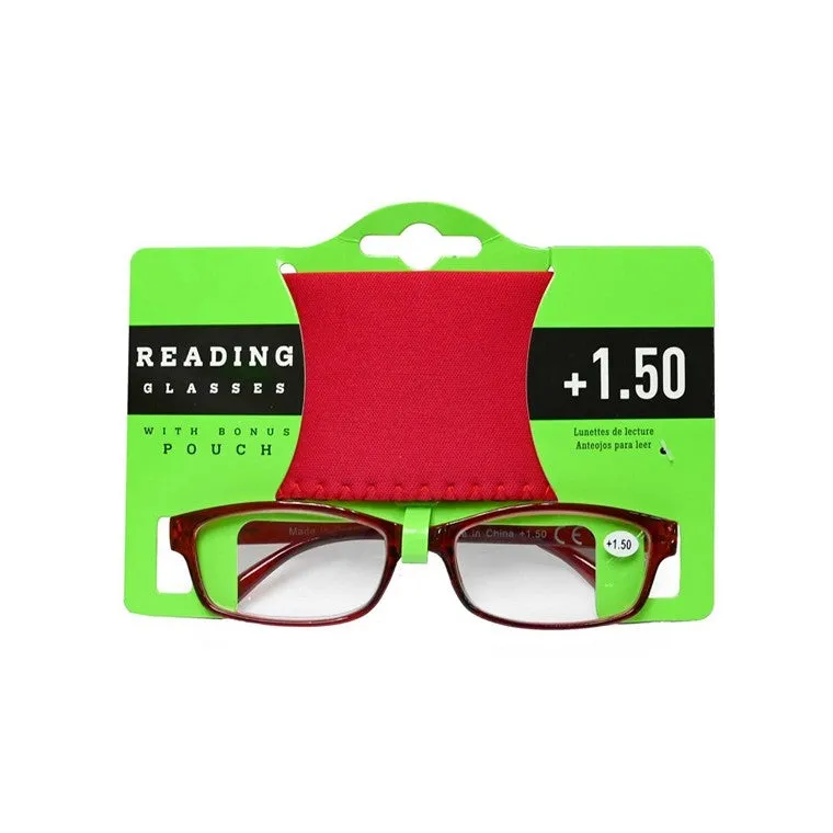 Reading Glasses w/Pouch,  1.50, Asstd Colours
