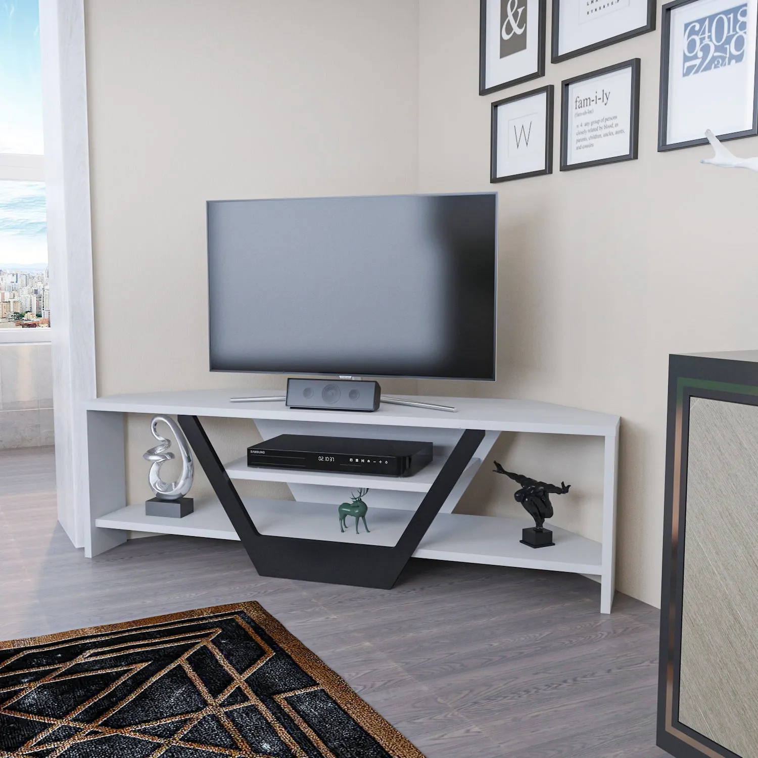 Sares 47'' Wide Corner TV Stand Console Table for Up to 55 inch TVs Decorotika