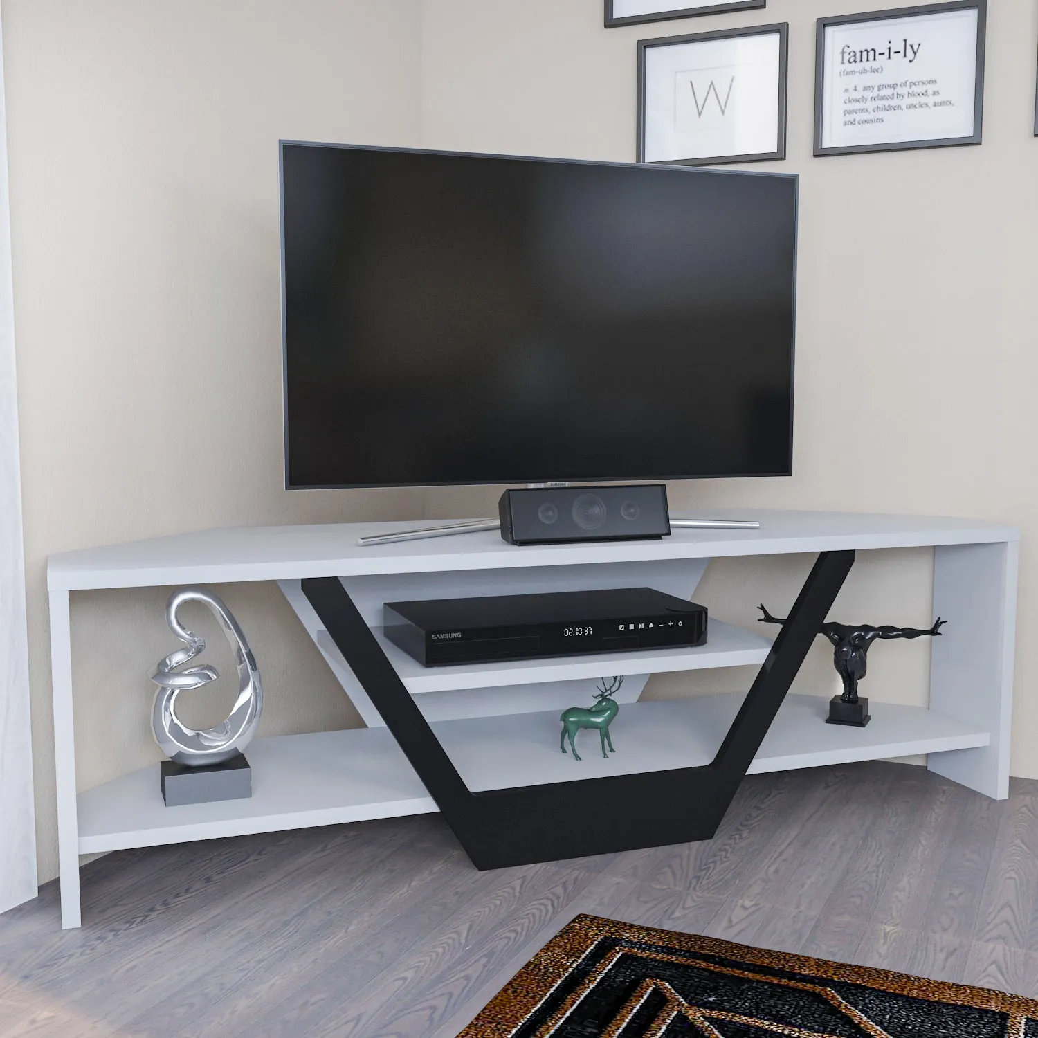 Sares 47'' Wide Corner TV Stand Console Table for Up to 55 inch TVs Decorotika