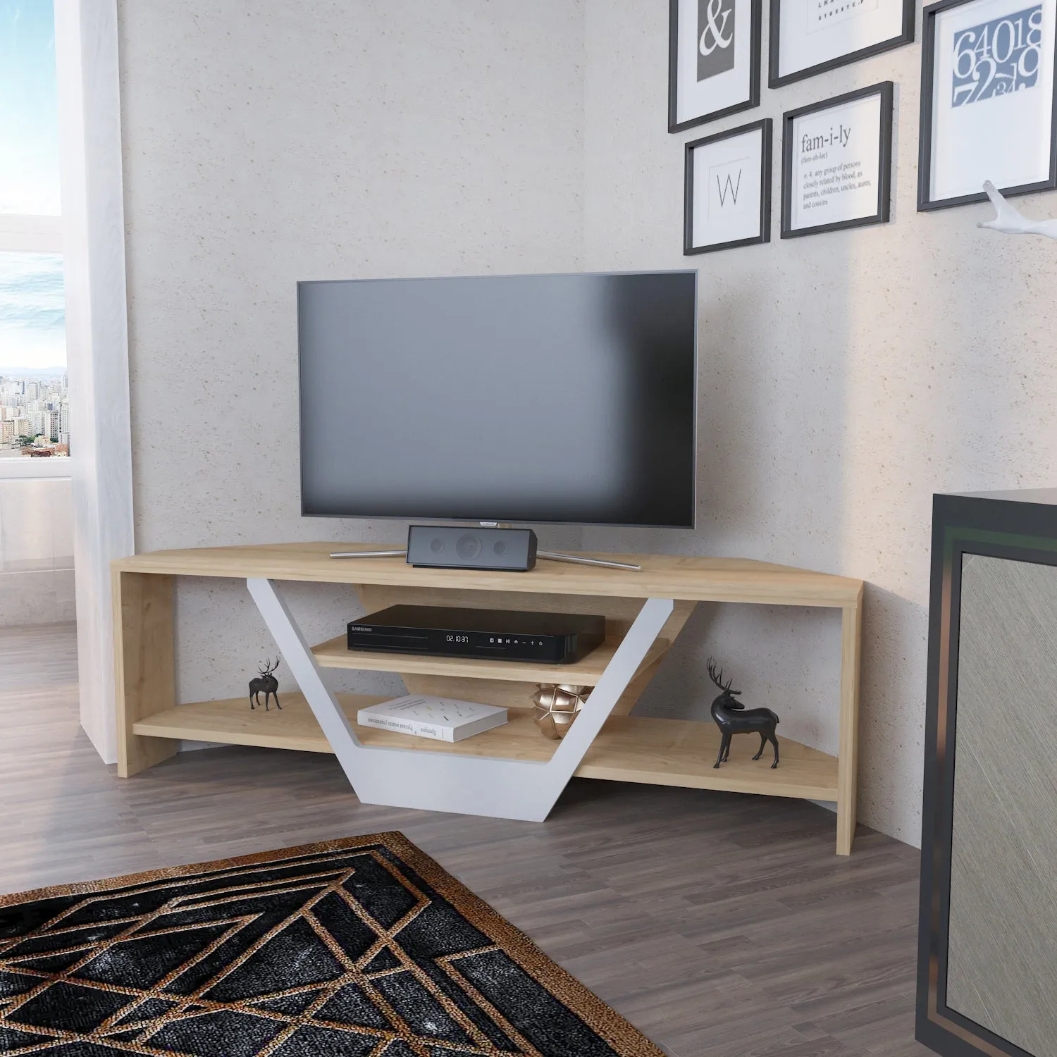Sares 47'' Wide Corner TV Stand Console Table for Up to 55 inch TVs Decorotika