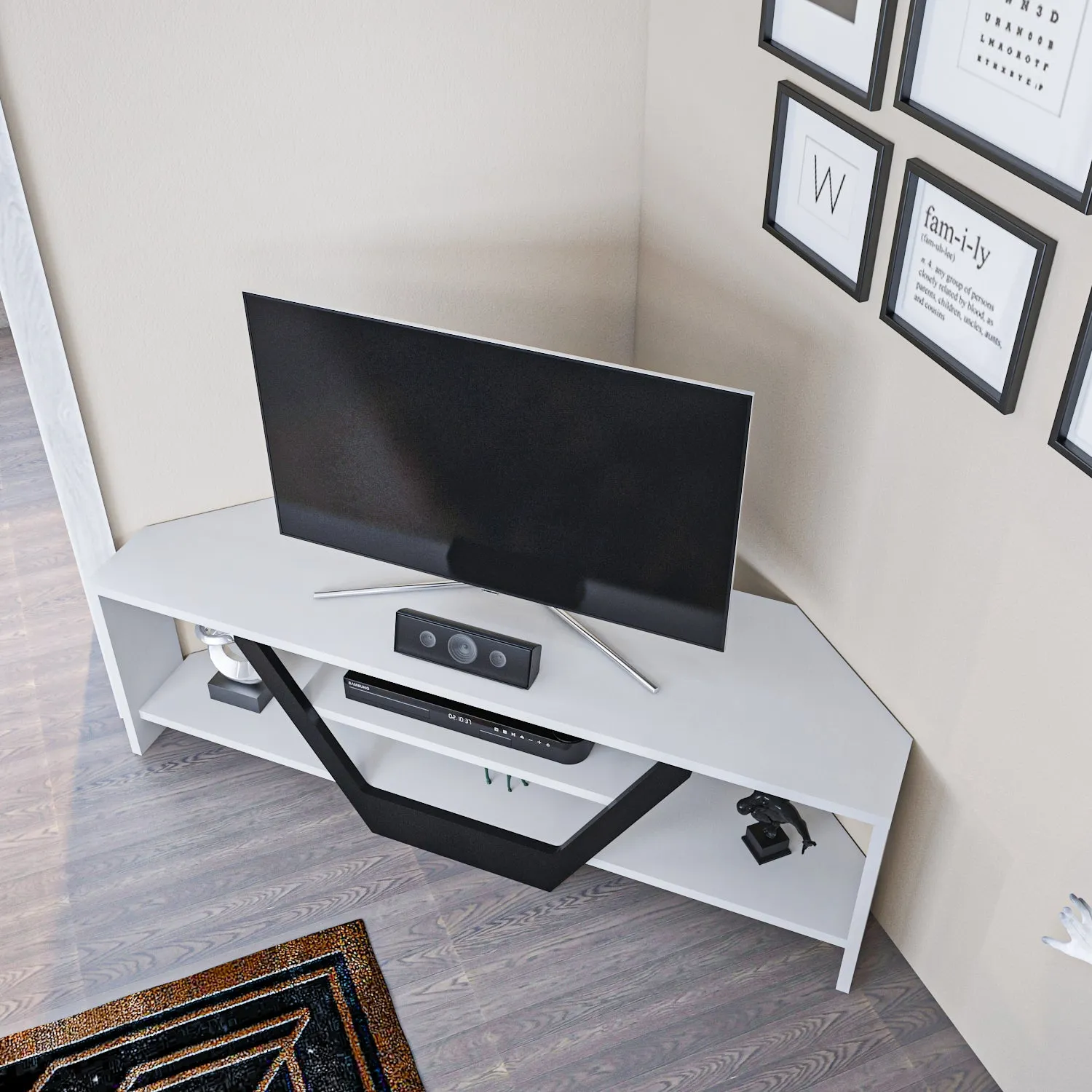 Sares 47'' Wide Corner TV Stand Console Table for Up to 55 inch TVs Decorotika
