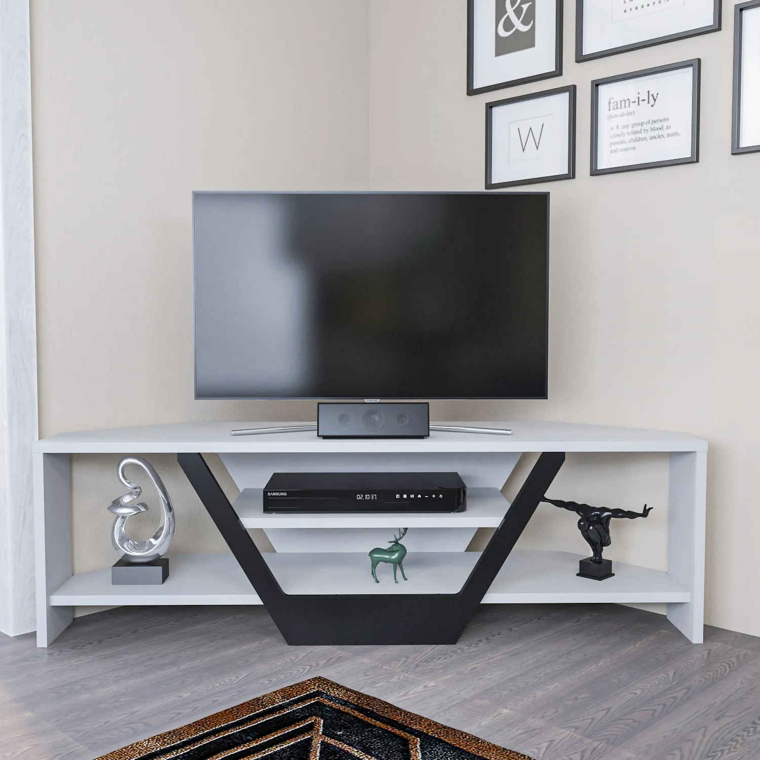 Sares 47'' Wide Corner TV Stand Console Table for Up to 55 inch TVs Decorotika
