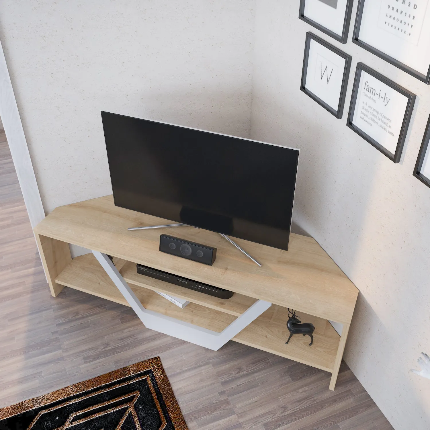 Sares 47'' Wide Corner TV Stand Console Table for Up to 55 inch TVs Decorotika