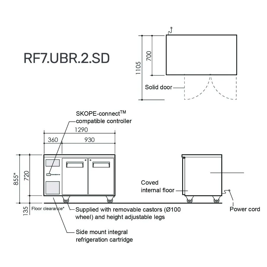 Skope ReFlex 248L 2 Door Undercounter Fridge - RF7.UBR.2.SD