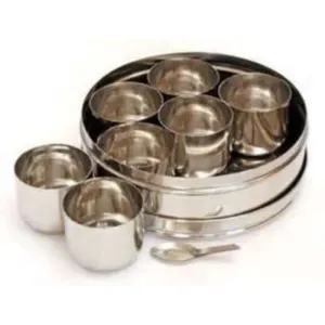 Stainless Steel Masala Dabba Plate & Spoon Size 13