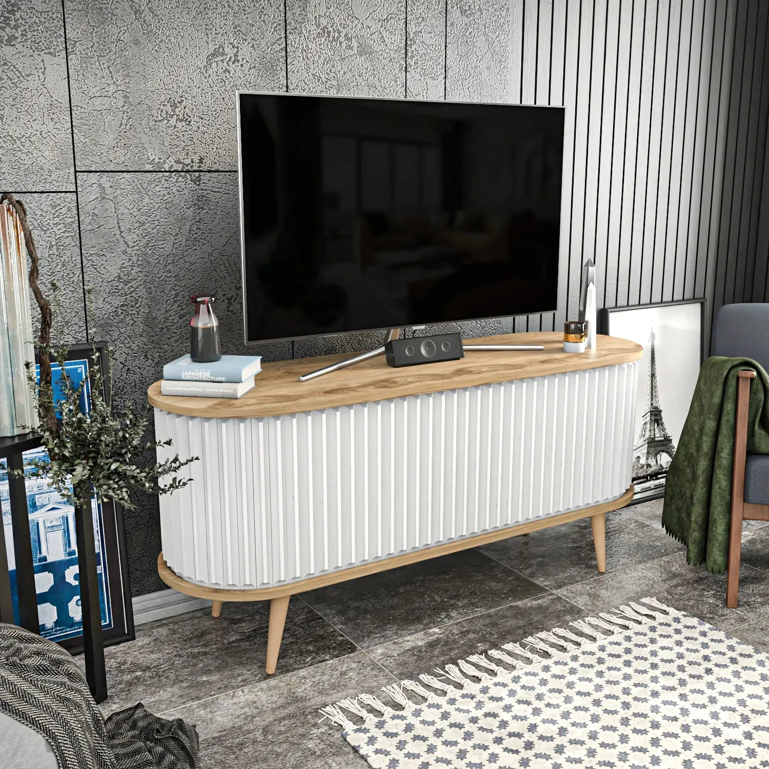 Store 55" Wide Oval TV Stand | Media Console Decorotika