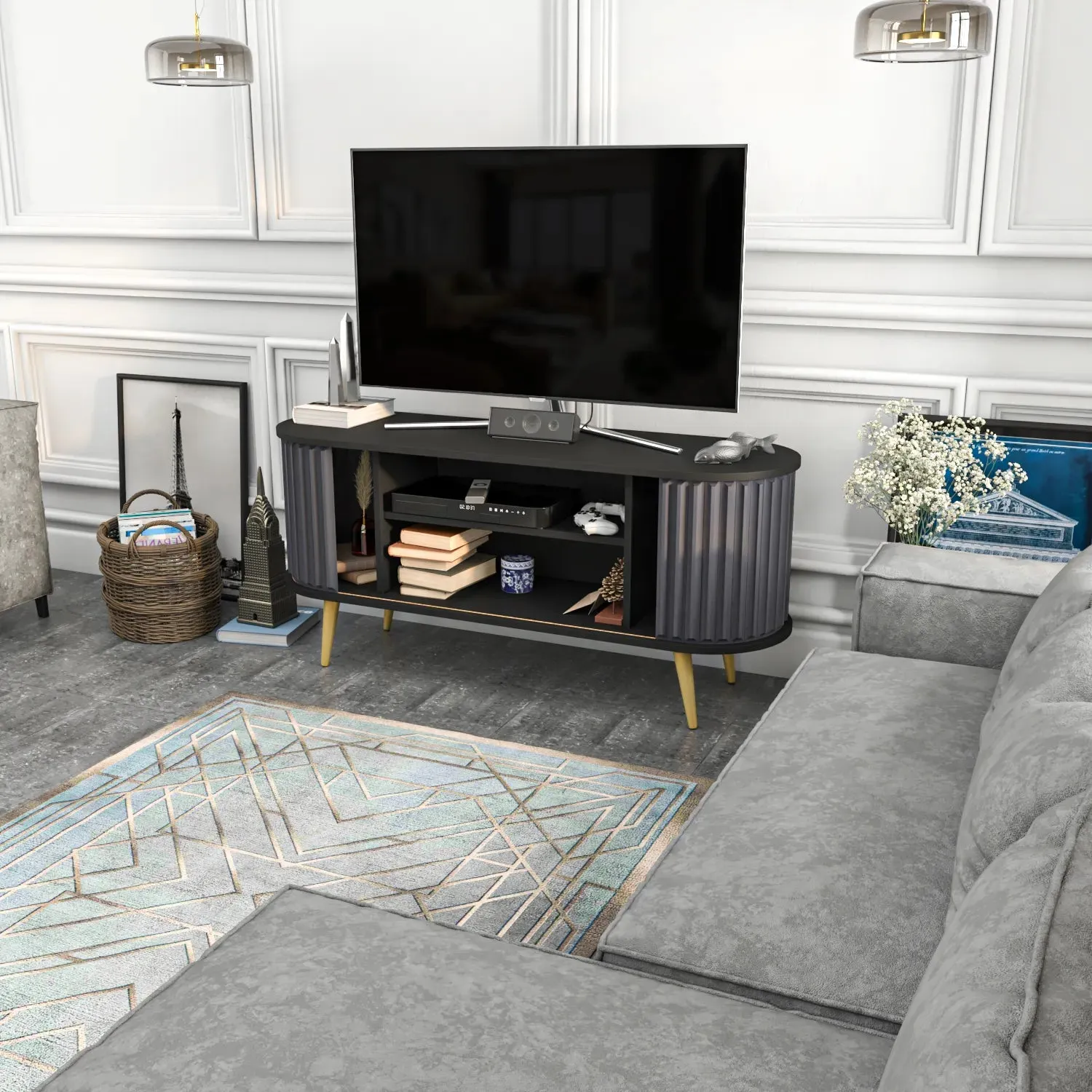 Store 55" Wide Oval TV Stand | Media Console Decorotika