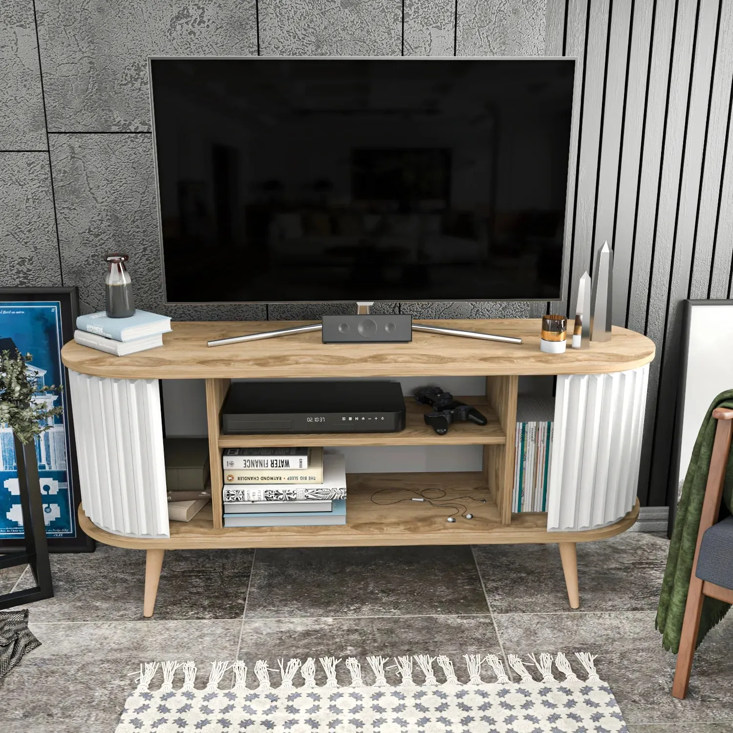 Store 55" Wide Oval TV Stand | Media Console Decorotika
