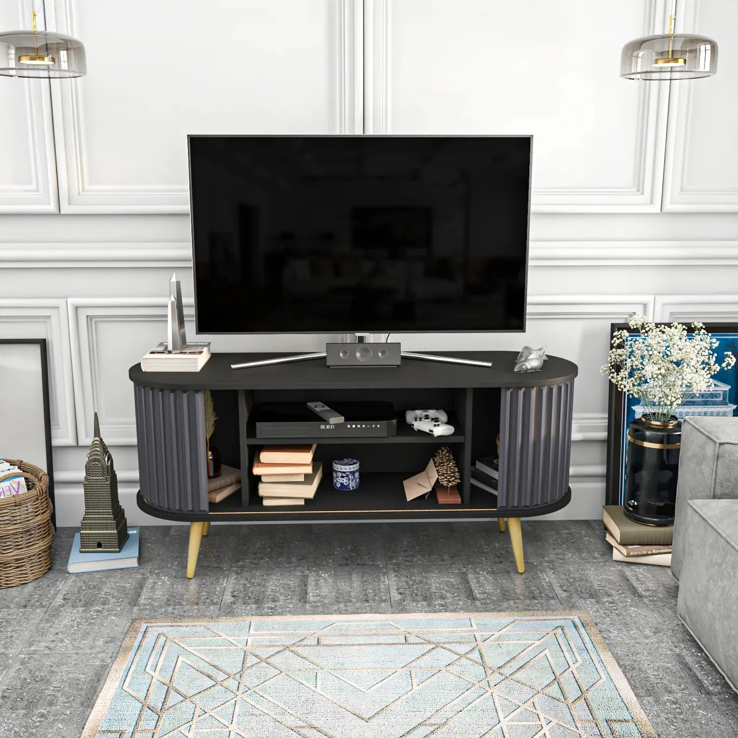Store 55" Wide Oval TV Stand | Media Console Decorotika