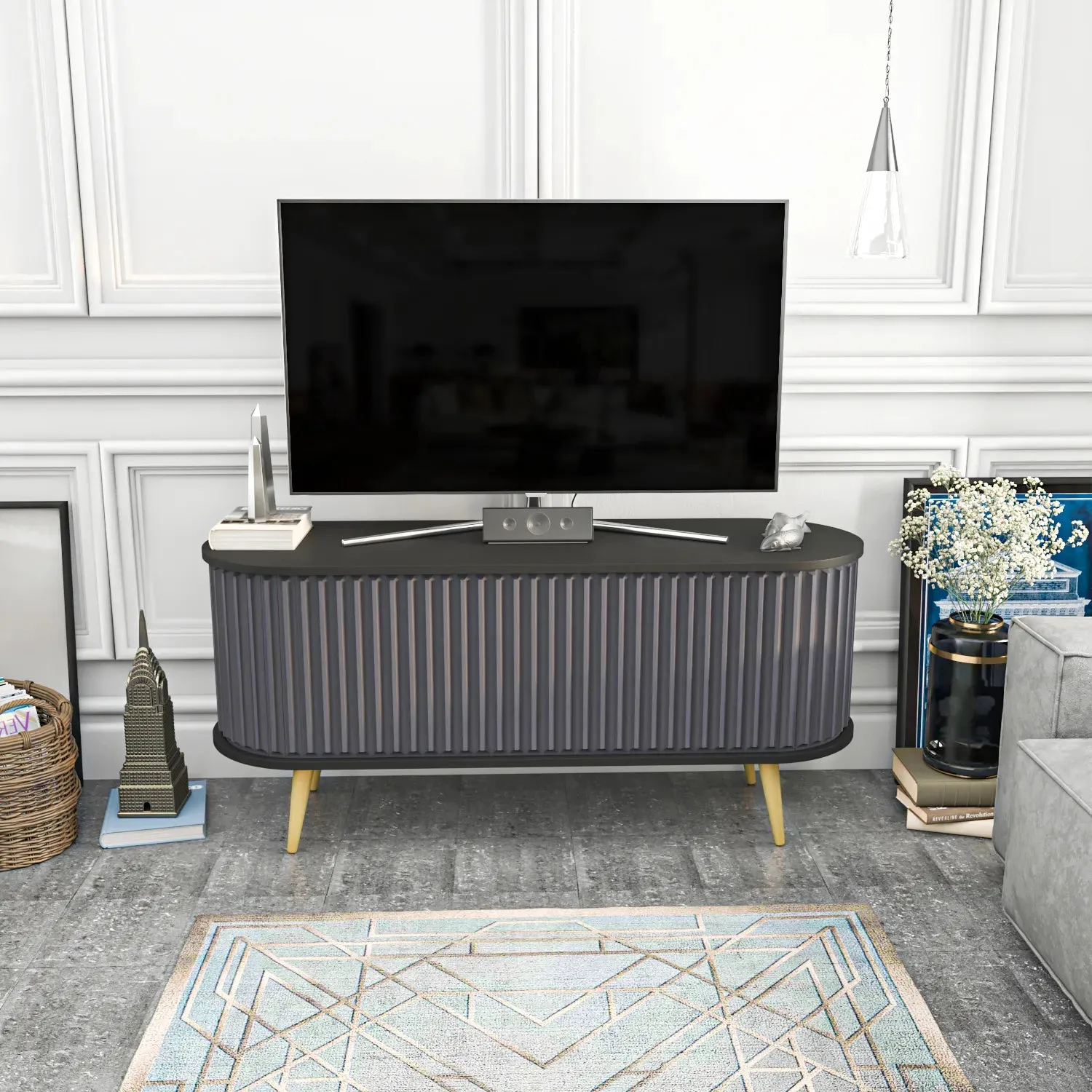 Store 55" Wide Oval TV Stand | Media Console Decorotika