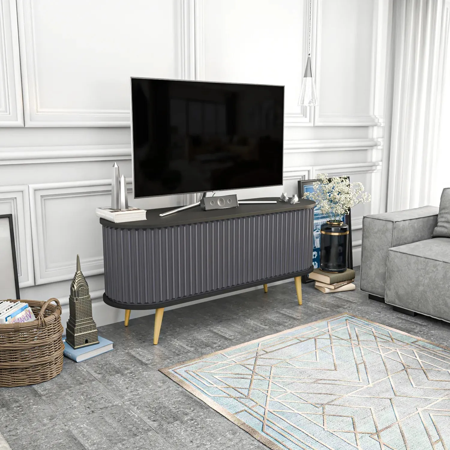 Store 55" Wide Oval TV Stand | Media Console Decorotika