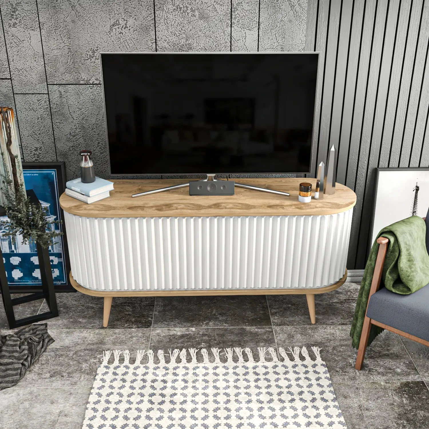 Store 55" Wide Oval TV Stand | Media Console Decorotika