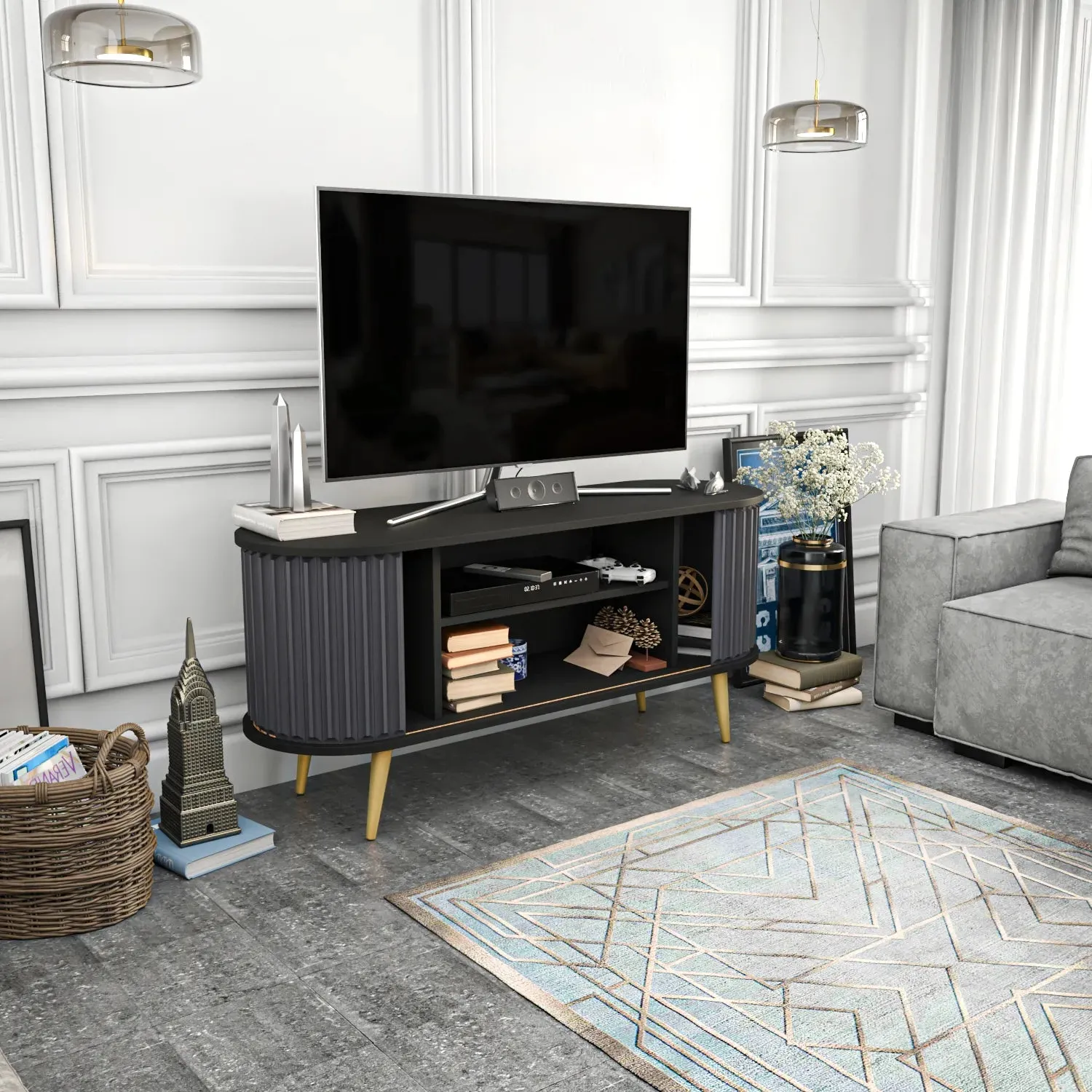 Store 55" Wide Oval TV Stand | Media Console Decorotika