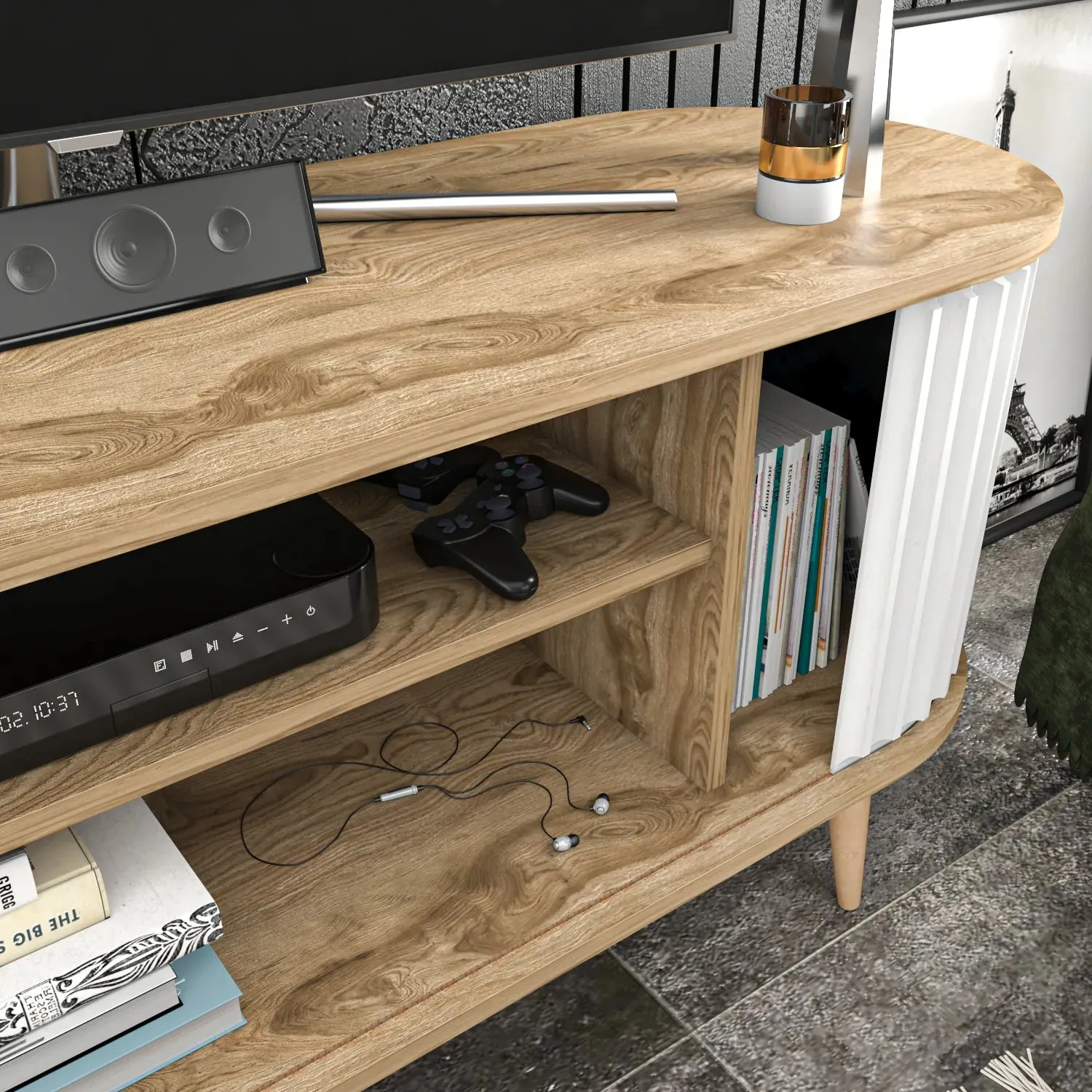 Store 55" Wide Oval TV Stand | Media Console Decorotika