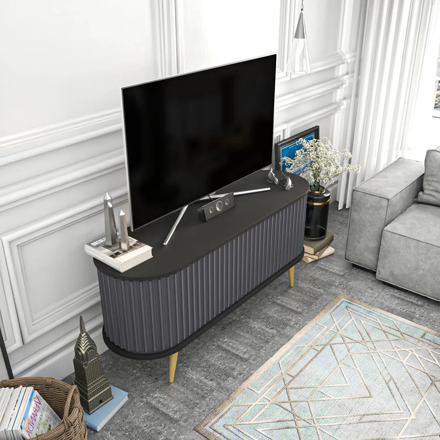 Store 55" Wide Oval TV Stand | Media Console Decorotika