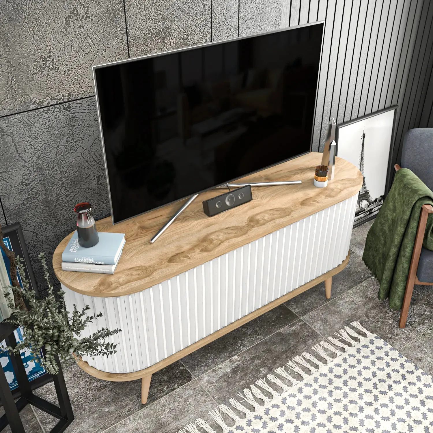 Store 55" Wide Oval TV Stand | Media Console Decorotika