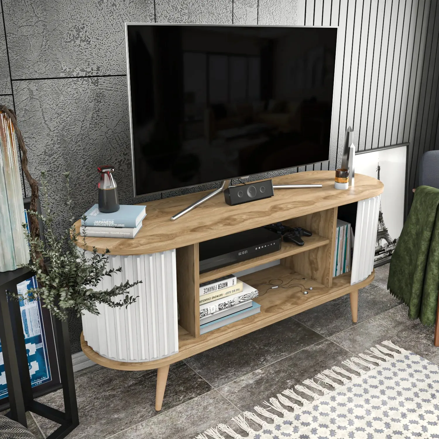 Store 55" Wide Oval TV Stand | Media Console Decorotika