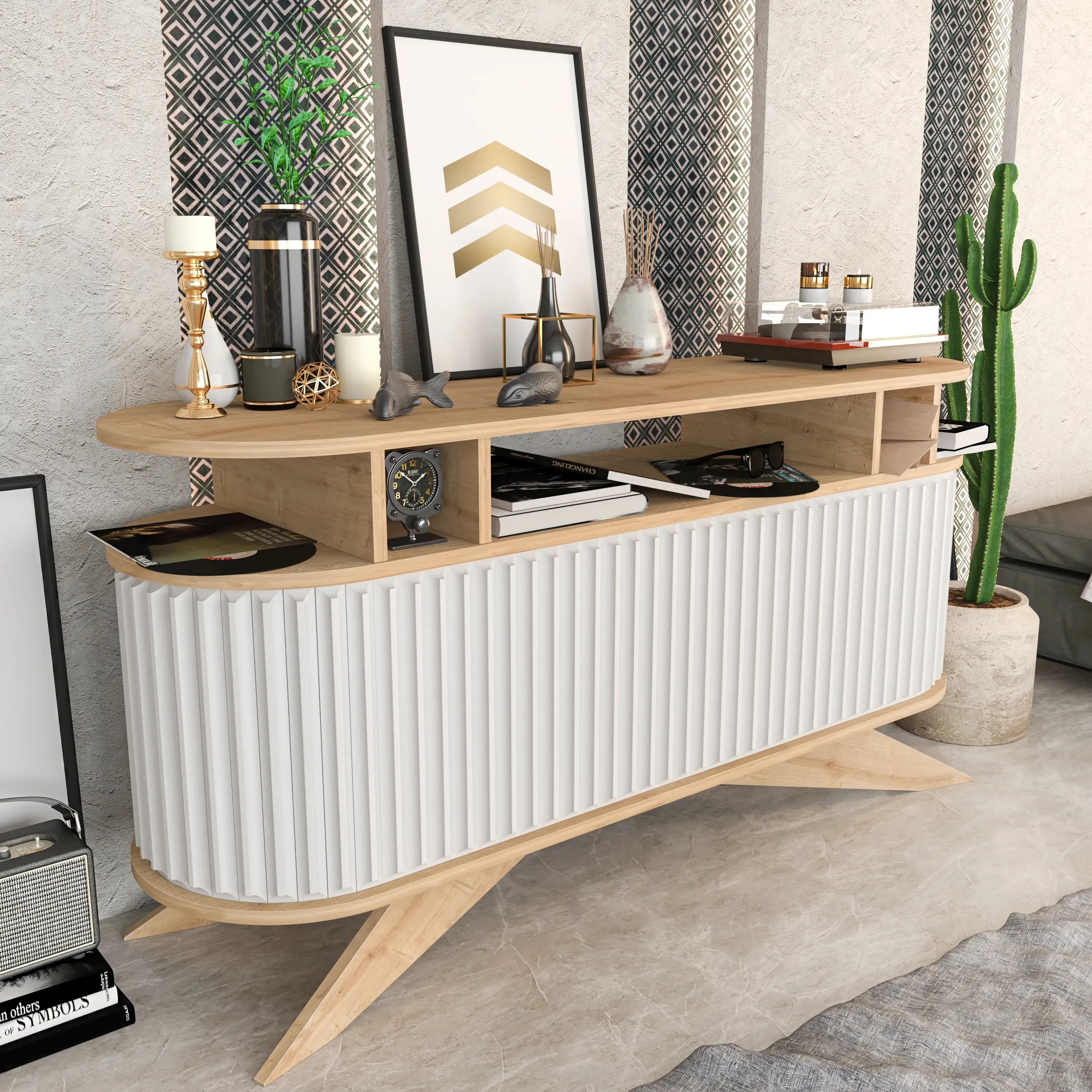 Store 59" Wide Oval Console | Modern TV Stand & Storage | Accommodates up to 68" TVs Decorotika