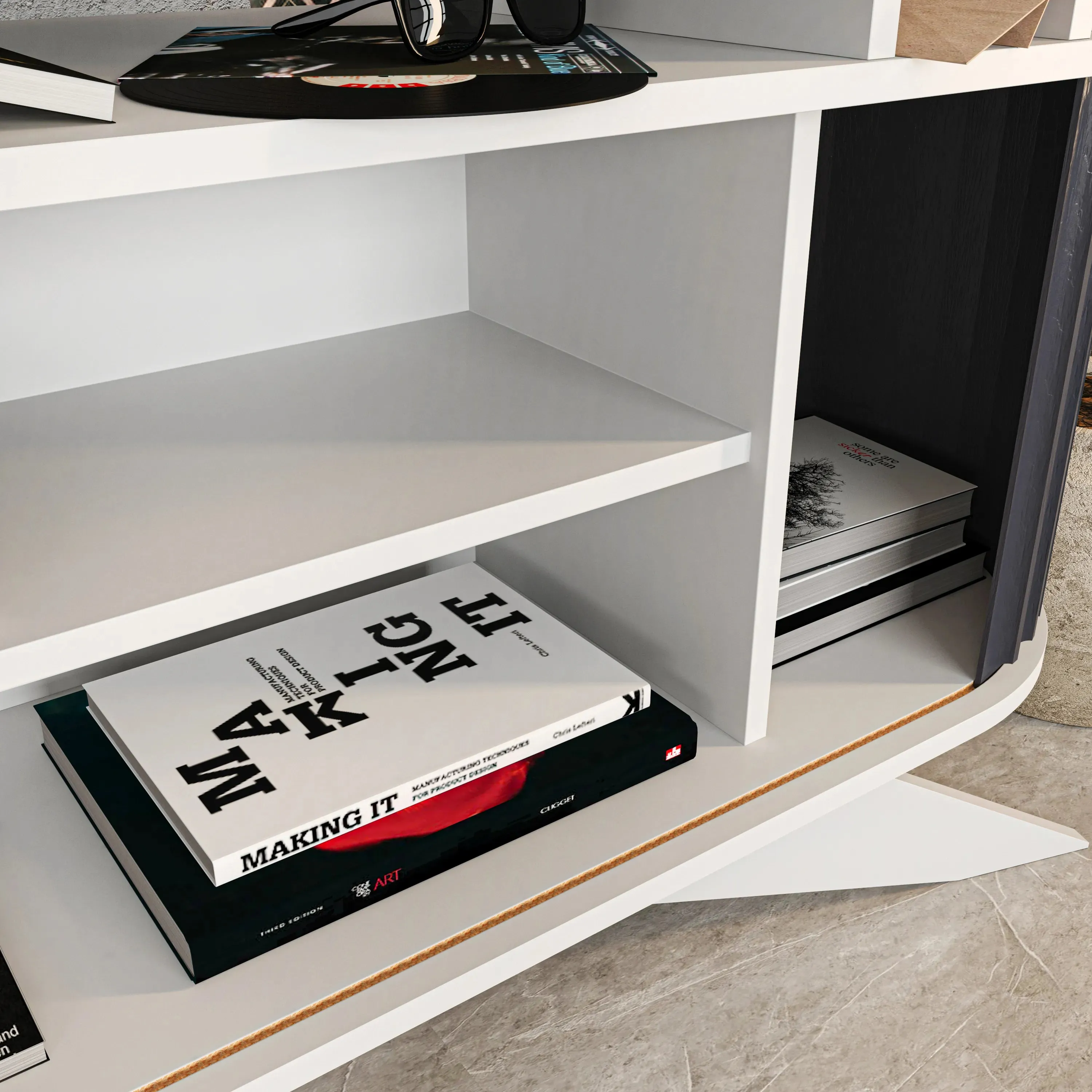 Store 59" Wide Oval Console | Modern TV Stand & Storage | Accommodates up to 68" TVs Decorotika