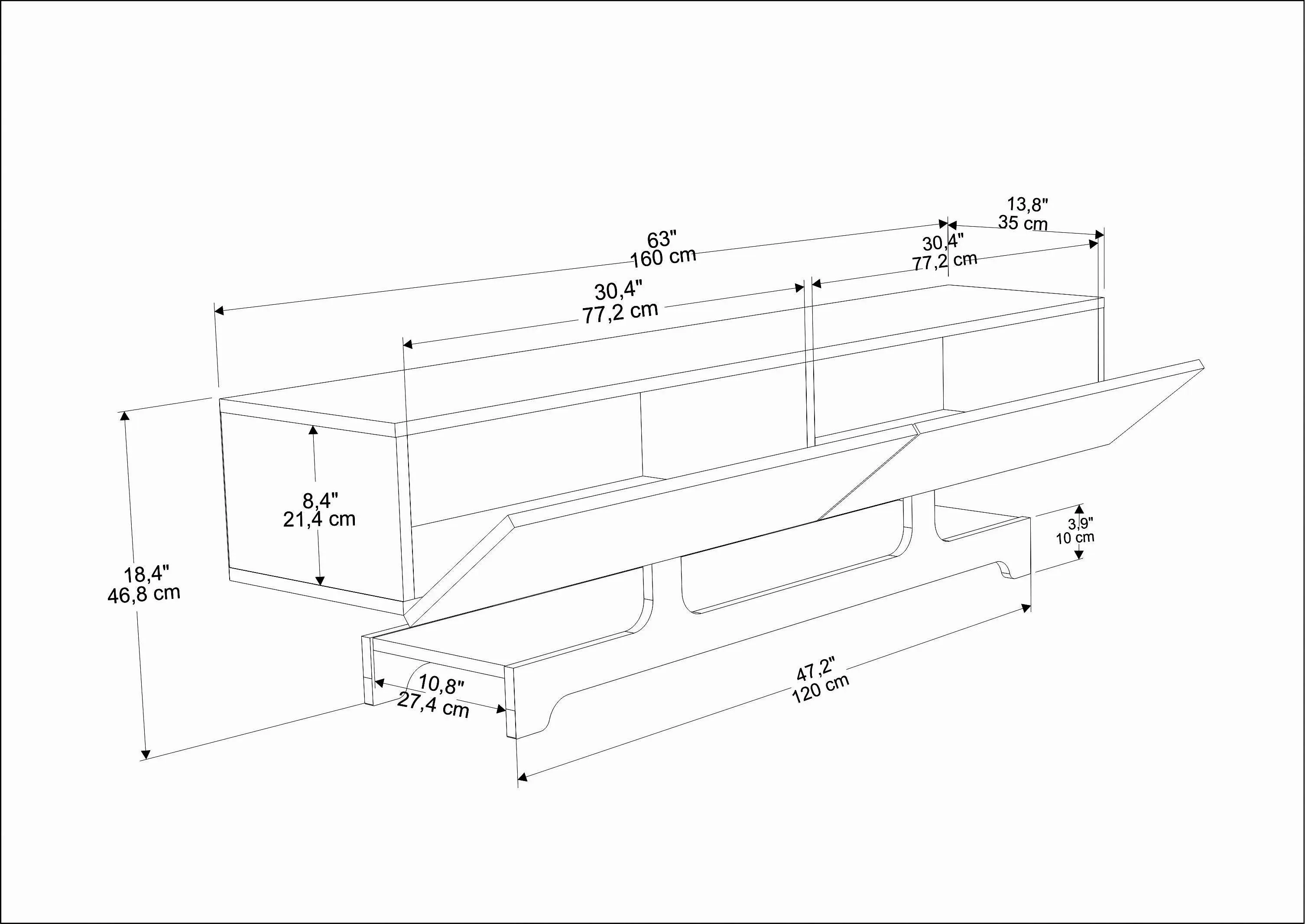 Tera 63" Wide TV Stand and Media Console for TVs up to 72" Decorotika