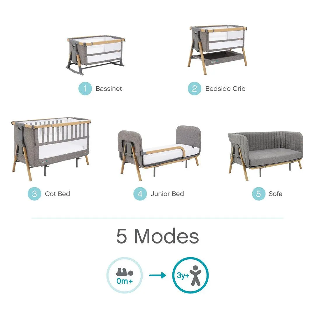 Tutti Bambini CoZee XL Bedside Crib   Cot - Oak / Charcoal