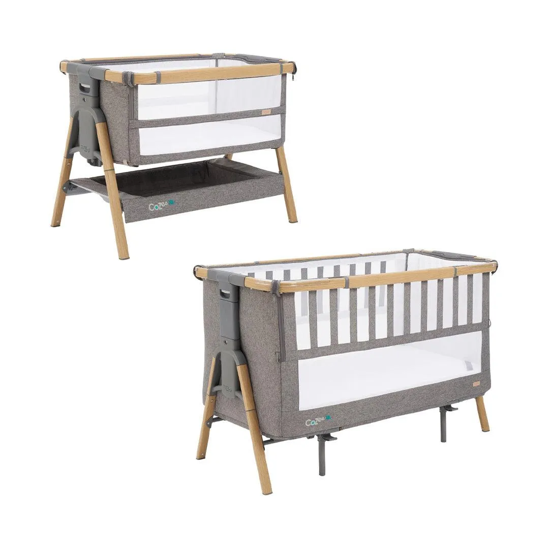 Tutti Bambini CoZee XL Bedside Crib   Cot - Oak / Charcoal