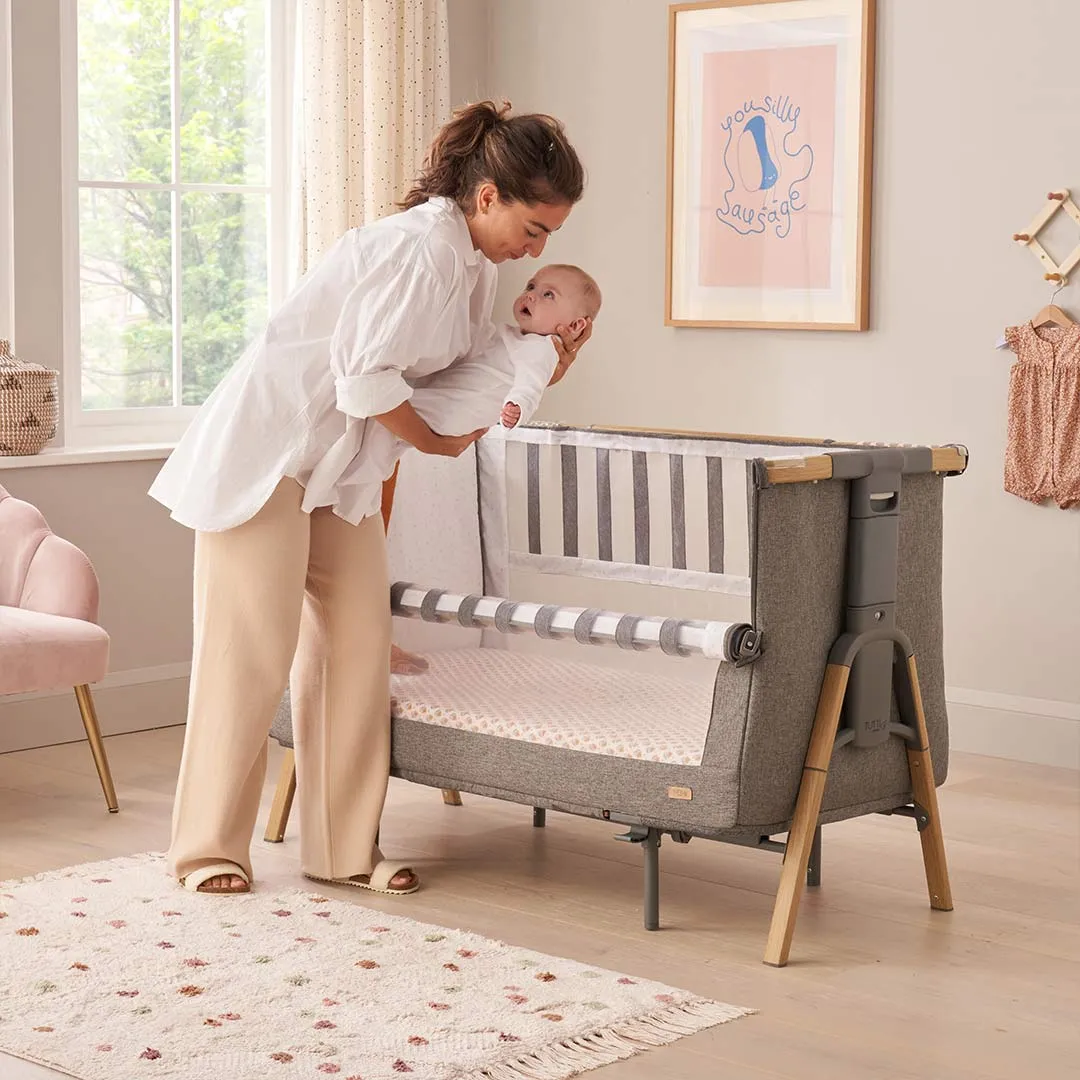 Tutti Bambini CoZee XL Bedside Crib   Cot - Oak / Charcoal