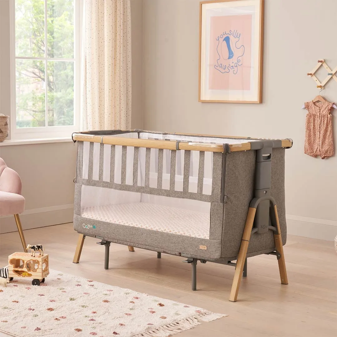 Tutti Bambini CoZee XL Bedside Crib   Cot - Oak / Charcoal