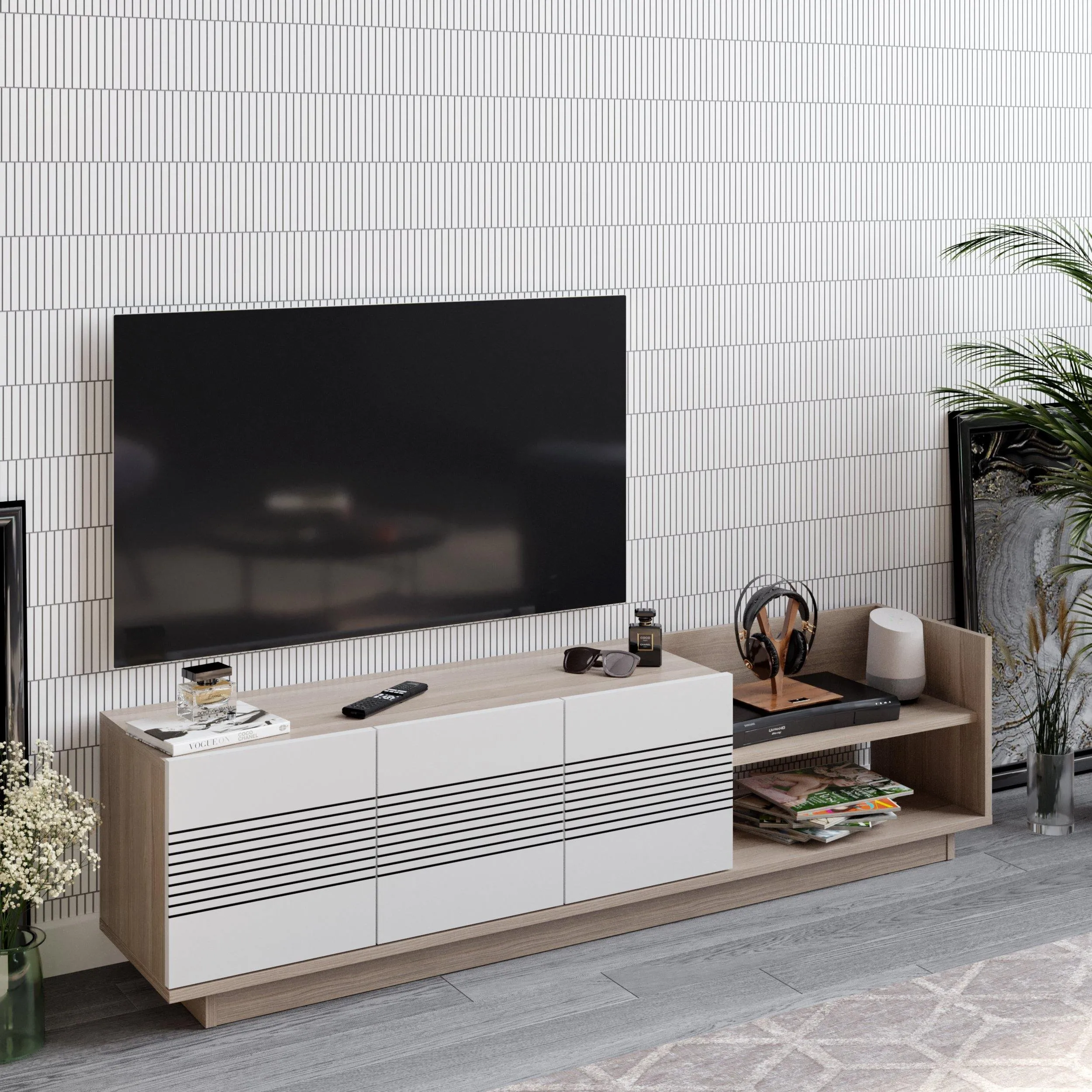 Viano TV Stand and Media Console with A Cabinet and Shelves for TVs up to 47" Decorotika