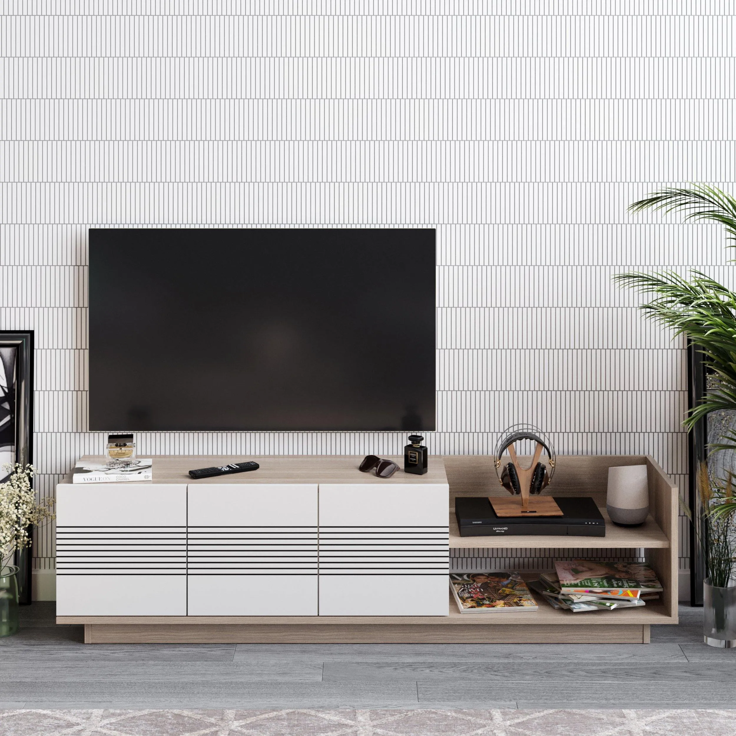 Viano TV Stand and Media Console with A Cabinet and Shelves for TVs up to 47" Decorotika