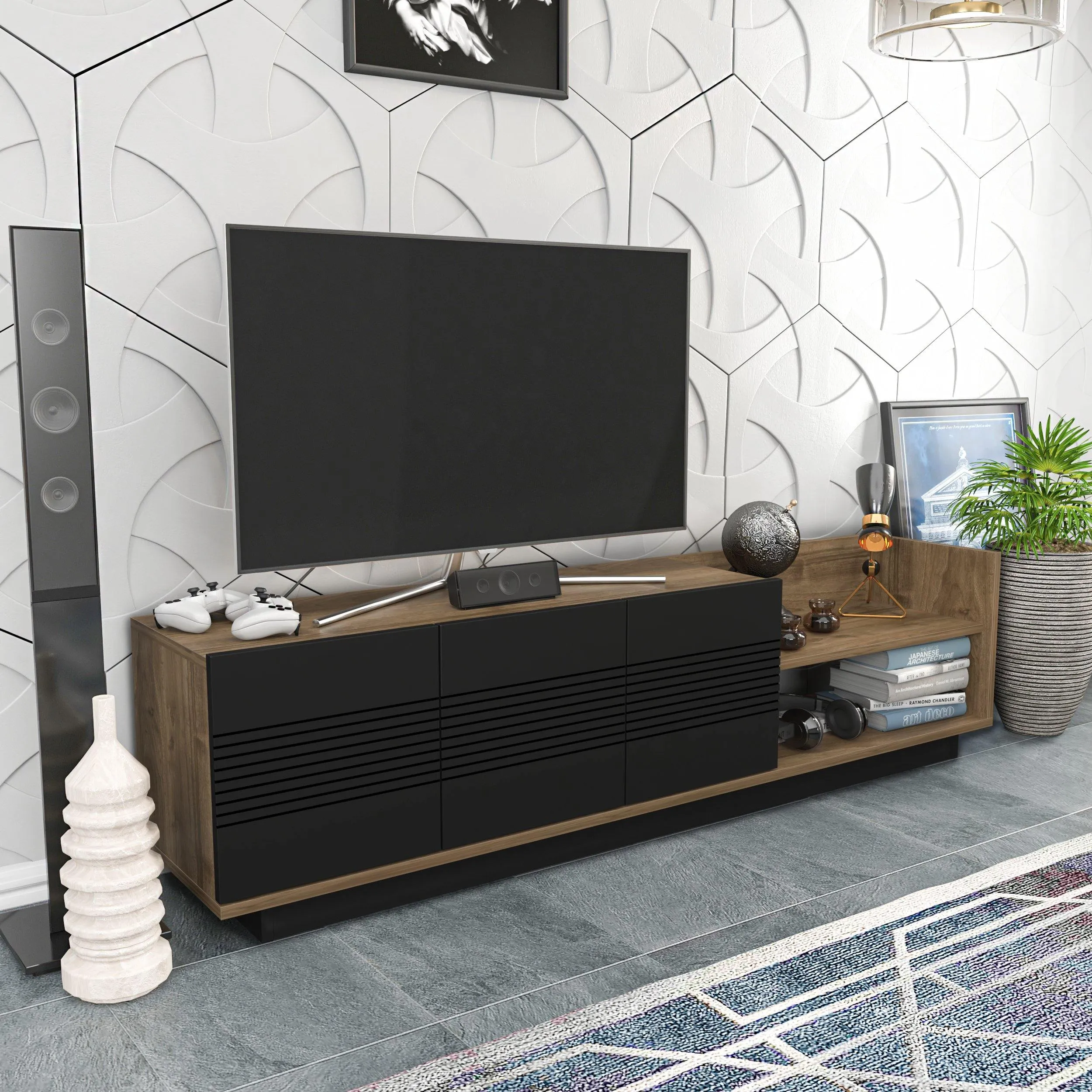 Viano TV Stand and Media Console with A Cabinet and Shelves for TVs up to 47" Decorotika