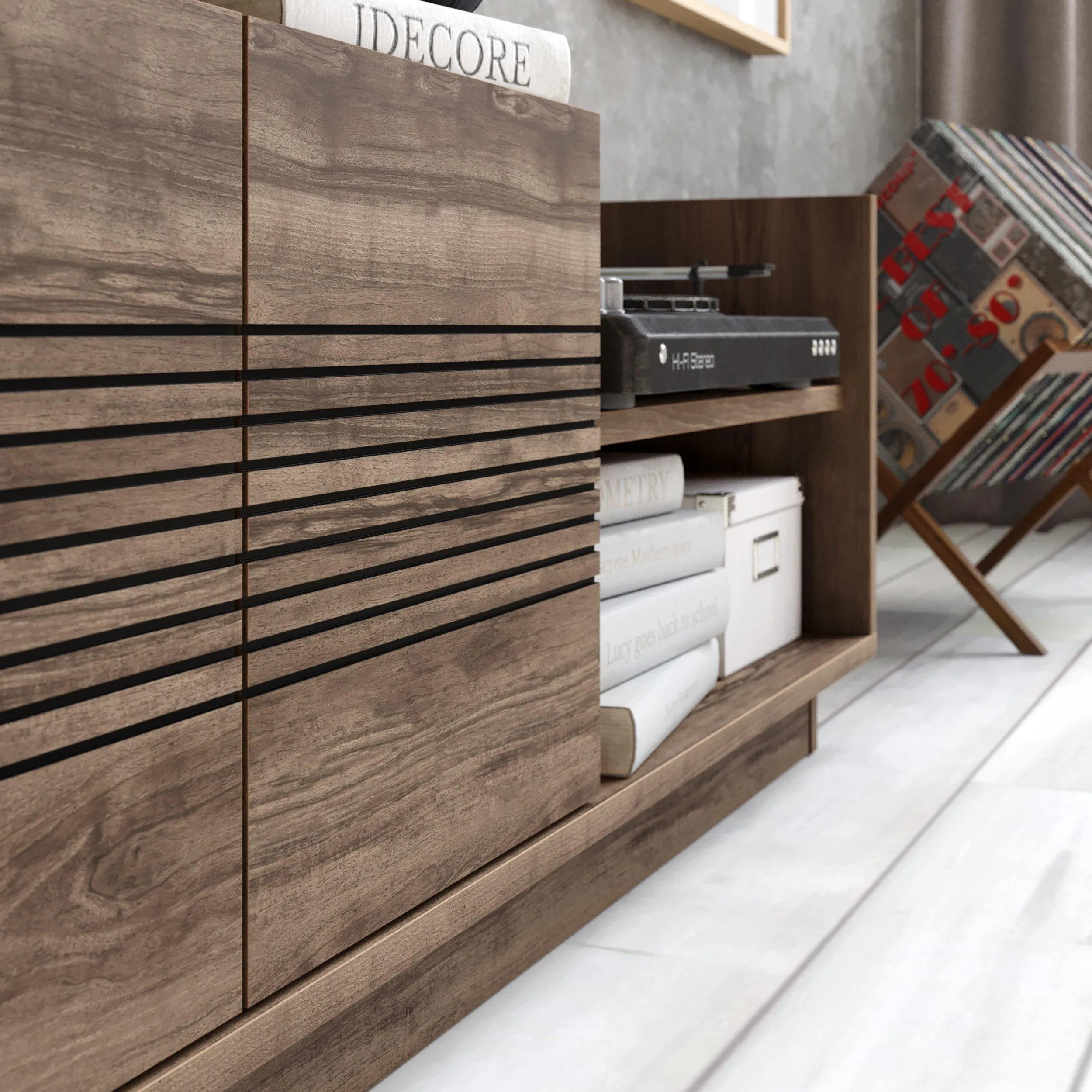 Viano TV Stand and Media Console with A Cabinet and Shelves for TVs up to 47" Decorotika