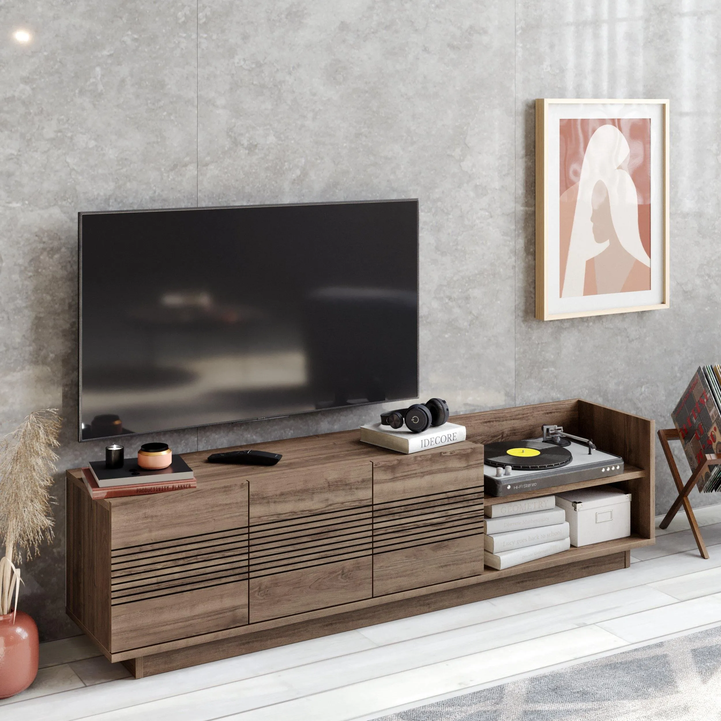 Viano TV Stand and Media Console with A Cabinet and Shelves for TVs up to 47" Decorotika