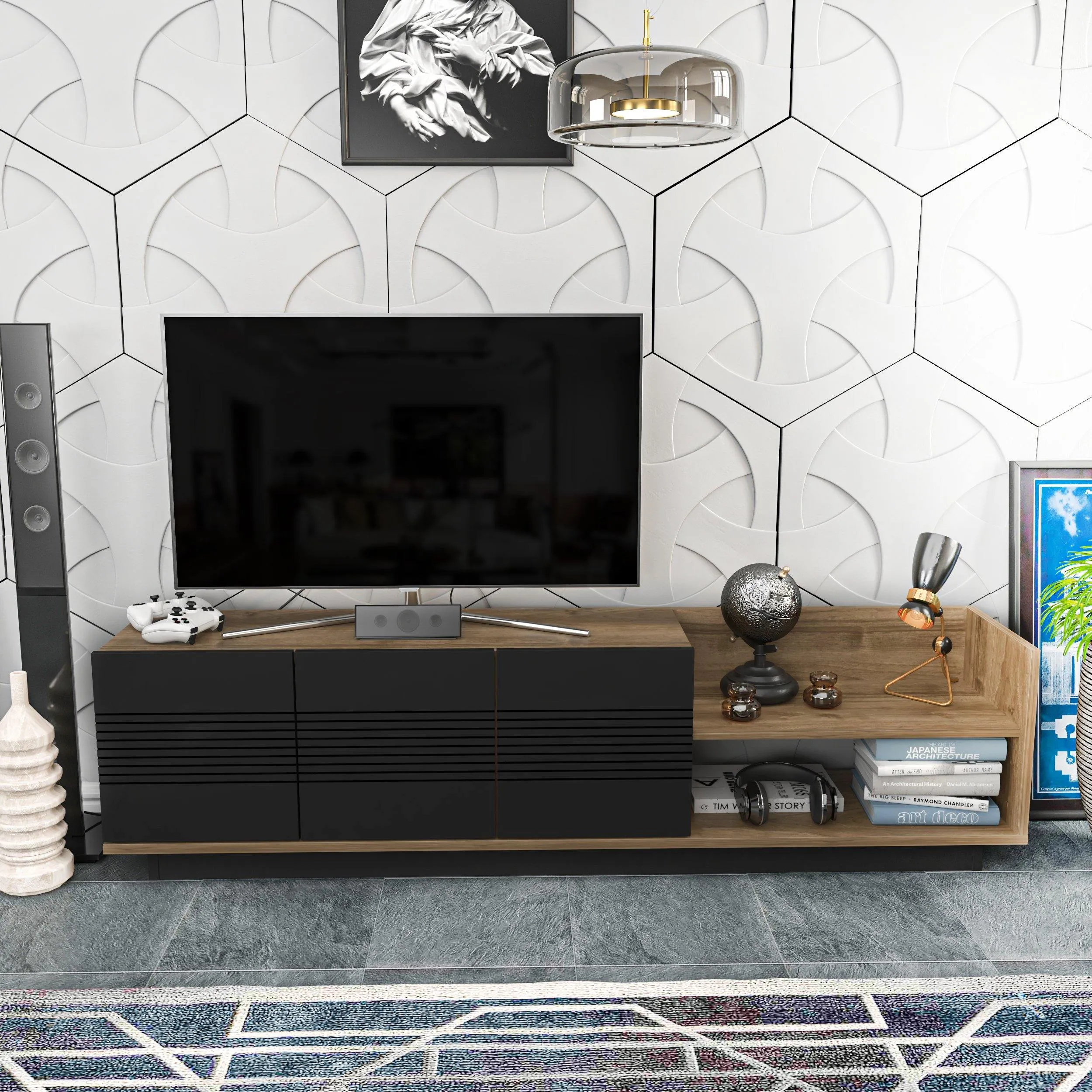 Viano TV Stand and Media Console with A Cabinet and Shelves for TVs up to 47" Decorotika