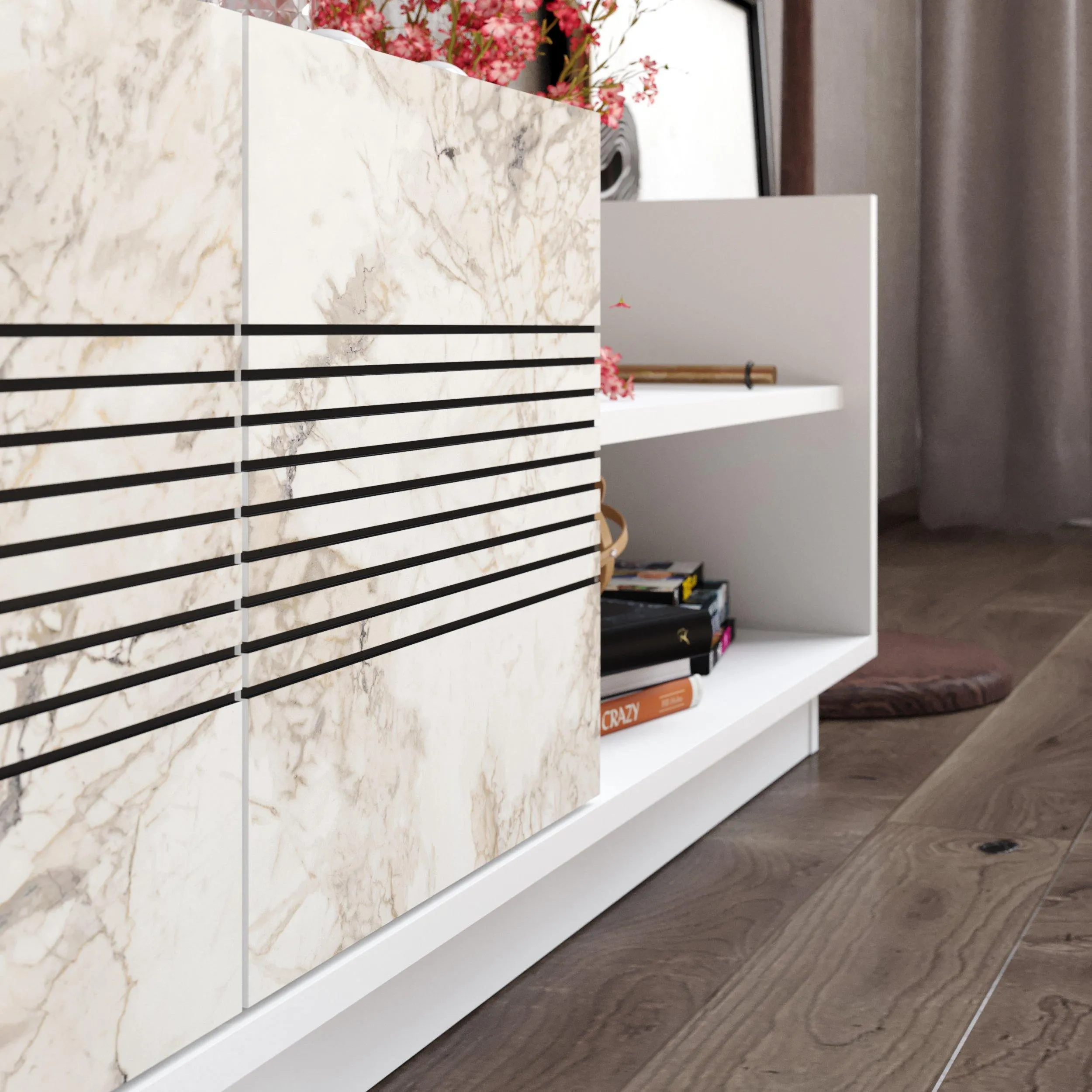 Viano TV Stand and Media Console with A Cabinet and Shelves for TVs up to 47" Decorotika