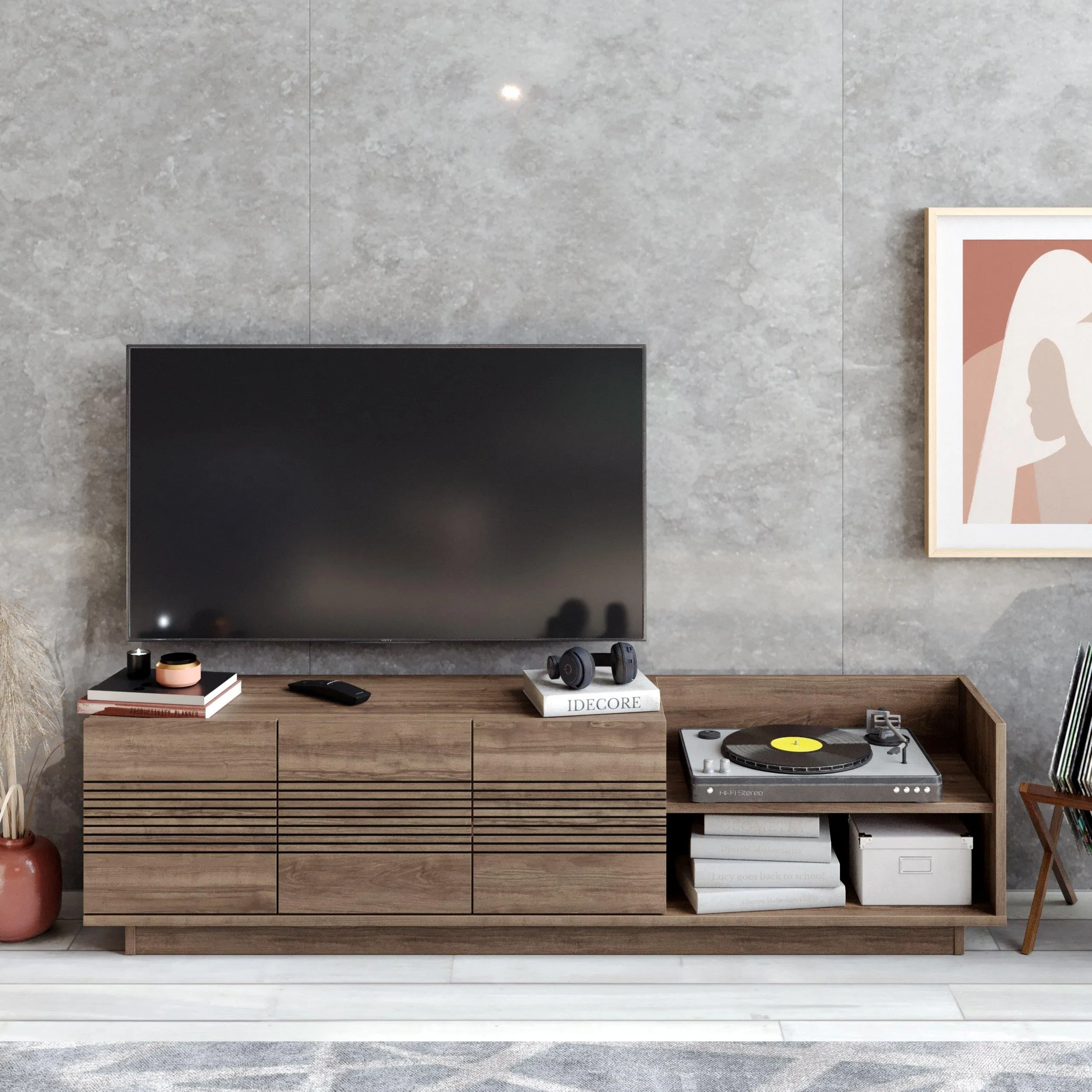 Viano TV Stand and Media Console with A Cabinet and Shelves for TVs up to 47" Decorotika